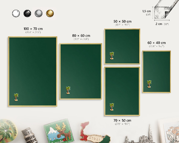 Magnetisch bord voor reismagneten met gouden lijst Flesgroen