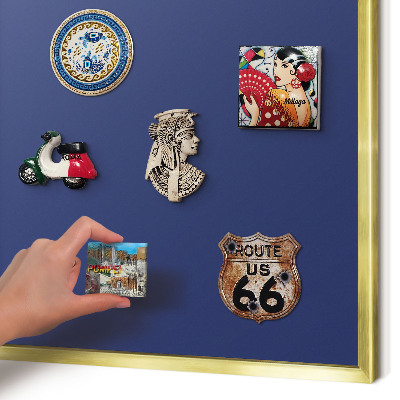 Metalen magneetbord met lijst in het goud Levendig marineblauw