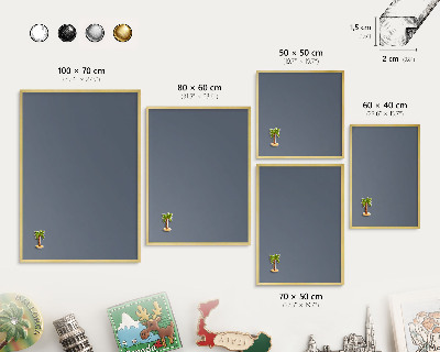 Metalen magneetbord met lijst in het goud Koelgrijs