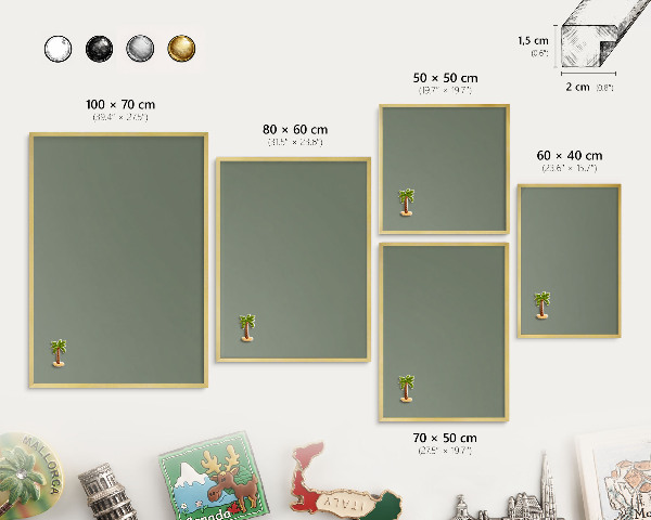 Metalen magneetbord met lijst in het goud Donkere salie