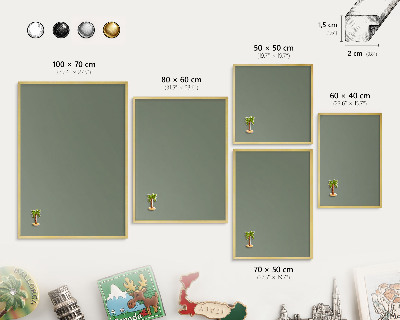 Metalen magneetbord met lijst in het goud Donkere salie