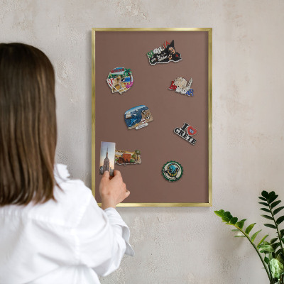 Magnetisch bord voor reismagneten met gouden lijst Bruine kleur