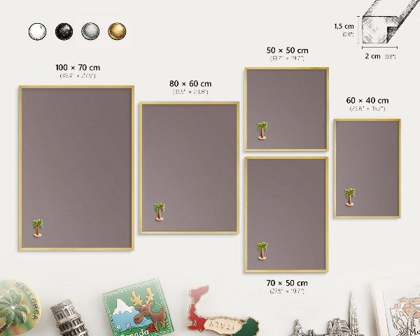 Metalen magneetbord met lijst in het goud Asbruin