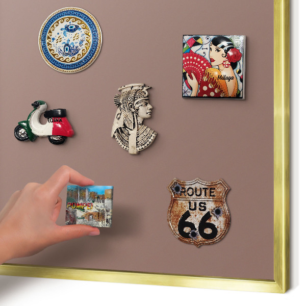 Magnetisch bord voor reismagneten met gouden lijst Pastelbruin