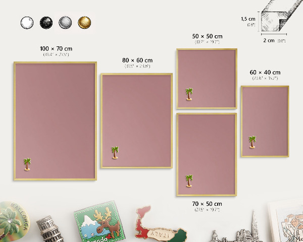 Metalen magneetbord met lijst in het goud Pastelroze