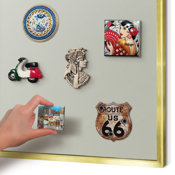 Magnetisch bord voor reismagneten met gouden lijst Warmgrijs