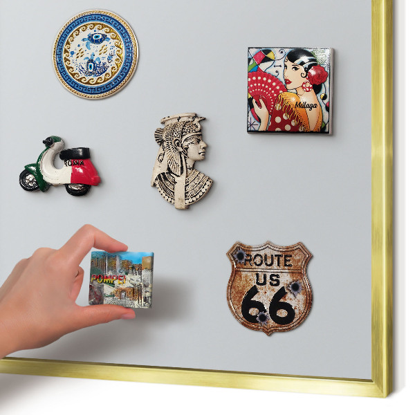 Magnetisch bord voor reismagneten met gouden lijst Lichtgrijs