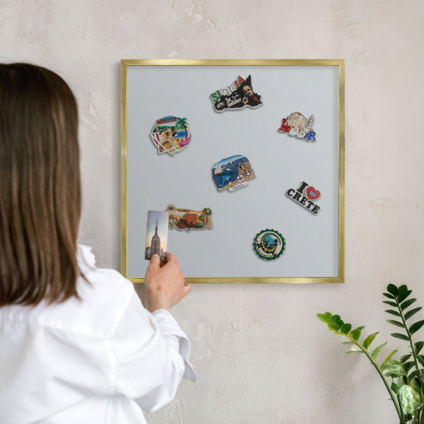 Magnetisch bord voor reismagneten met gouden lijst Lichtgrijs