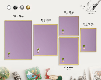 Metalen magneetbord met lijst in het goud Lichtpaars