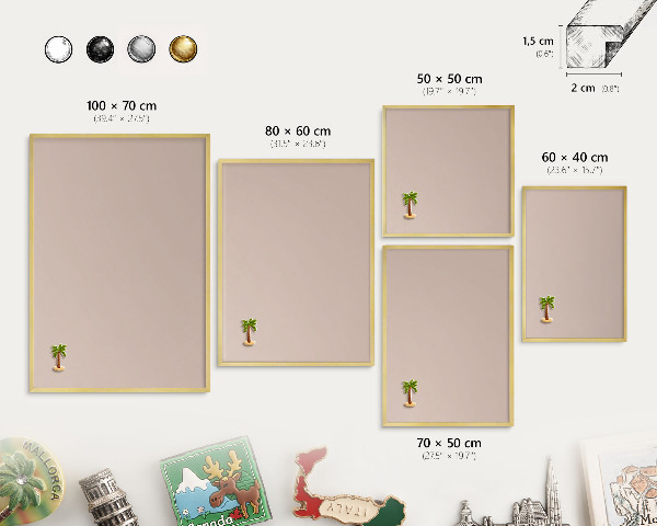 Metalen magneetbord met lijst in het goud Beige roze