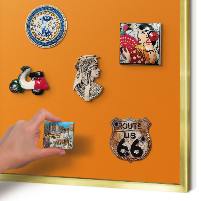 Metalen magneetbord met lijst in het goud Sterk oranje