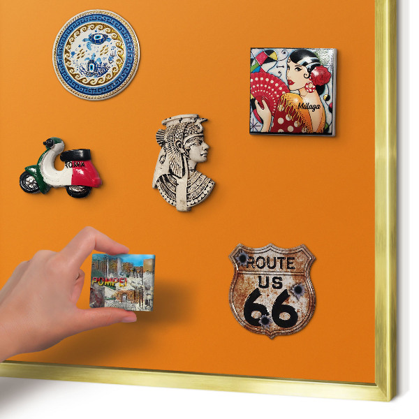 Metalen magneetbord met lijst in het goud Sterk oranje