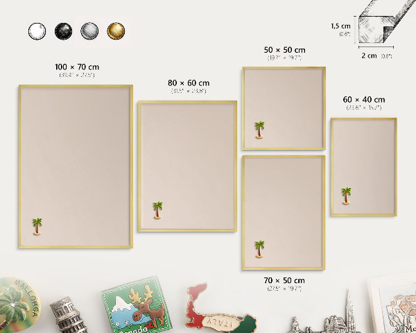 Metalen magneetbord met lijst in het goud Warm beige