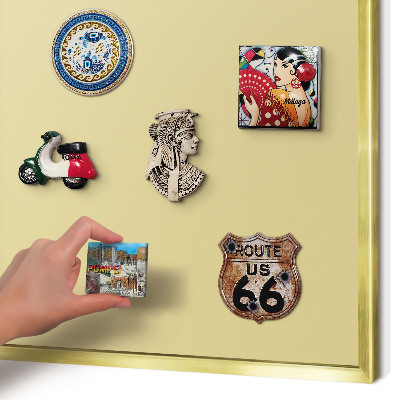 Magnetisch bord voor reismagneten met gouden lijst Beige-geel