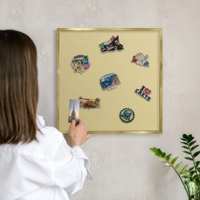Magnetisch bord voor reismagneten met gouden lijst Beige-geel