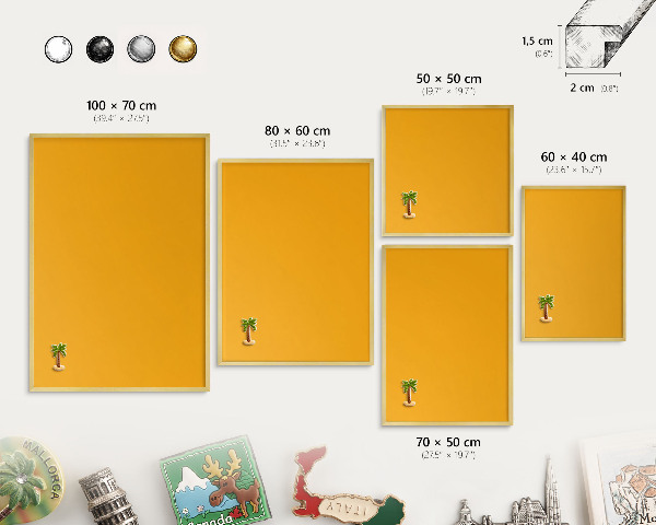 Metalen magneetbord met lijst in het goud Levendig oranje
