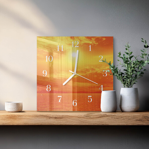 Vierkante glazen klok Zonnig