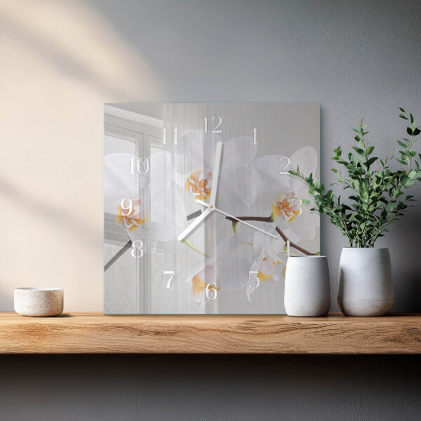 Vierkante glazen klok Orchidee