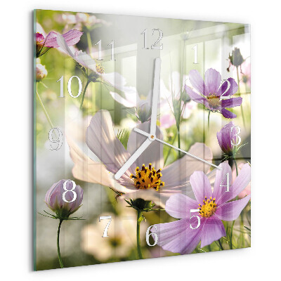 Vierkante glazen klok Cosmosbloemen