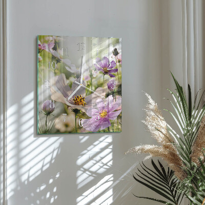Vierkante glazen klok Cosmosbloemen
