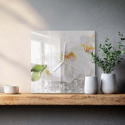 Vierkante glazen klok Orchidee
