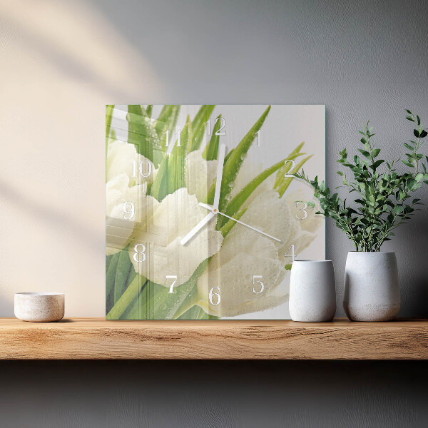 Vierkante glazen klok Tulpen