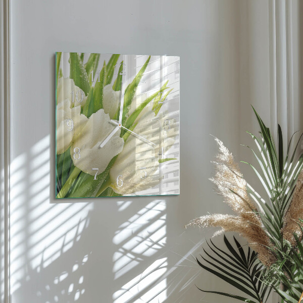 Vierkante glazen klok Tulpen