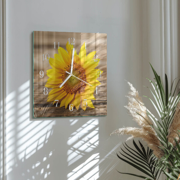 Vierkante glazen klok Zonnebloem