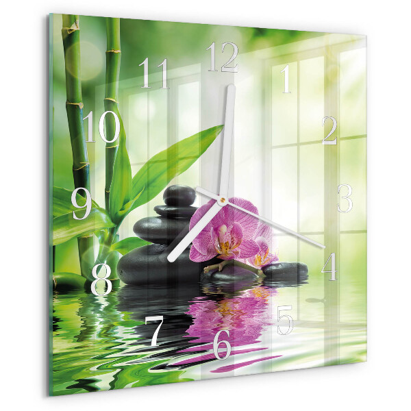 Vierkante glazen klok Spa Orchid