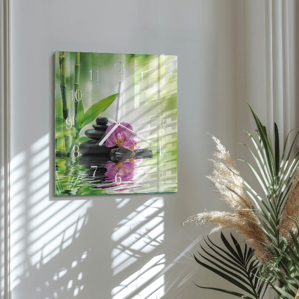 Vierkante glazen klok Spa Orchid