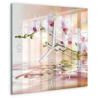 Vierkante glazen klok Orchidee