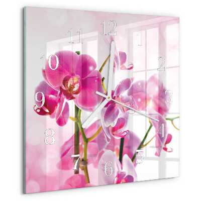 Vierkante glazen klok Orchidee