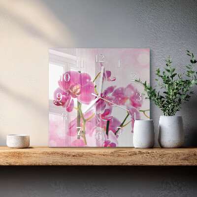 Vierkante glazen klok Orchidee