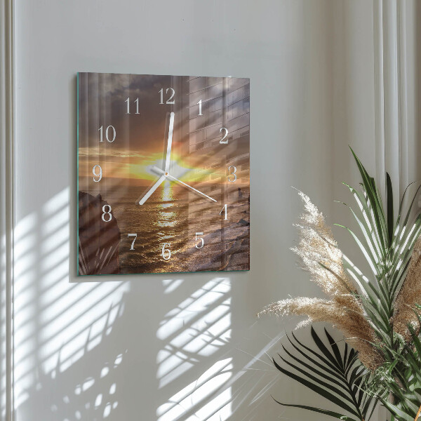Vierkante glazen klok Zonsondergang