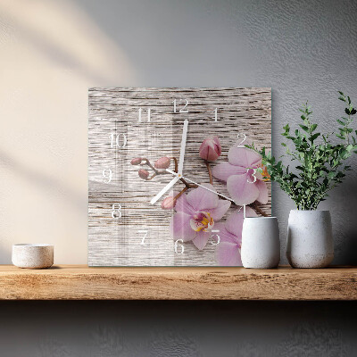 Vierkante glazen klok Orchidee