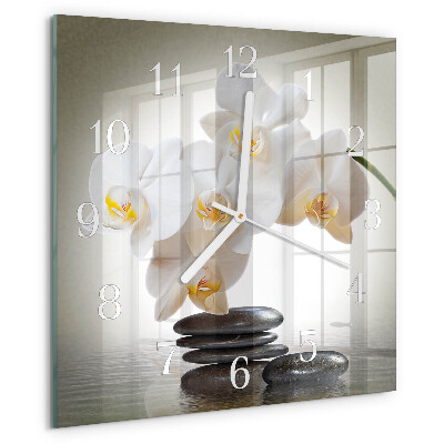 Vierkante glazen klok Orchidee