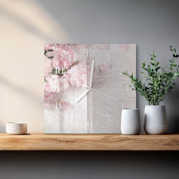 Vierkante glazen klok Bloemen