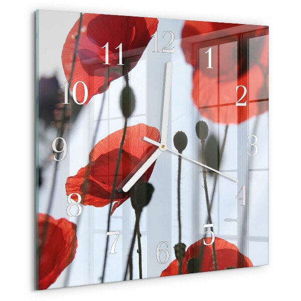 Vierkante glazen klok Papaver