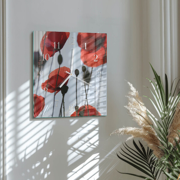 Vierkante glazen klok Papaver