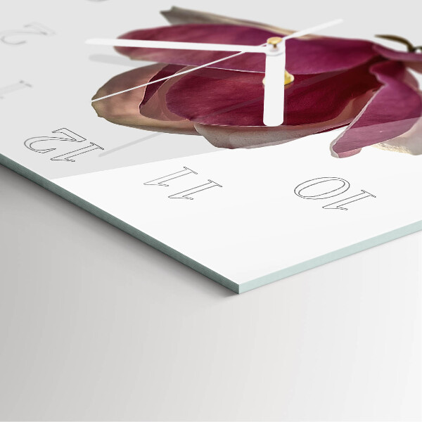 Vierkante glazen klok Magnolia bloem