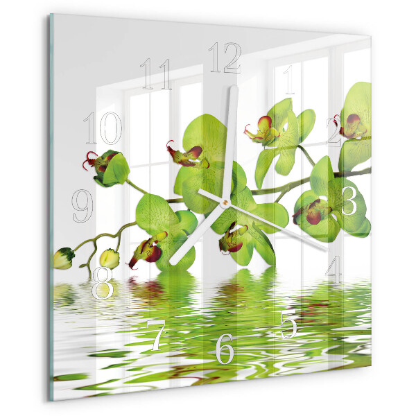 Vierkante glazen klok Orchidee