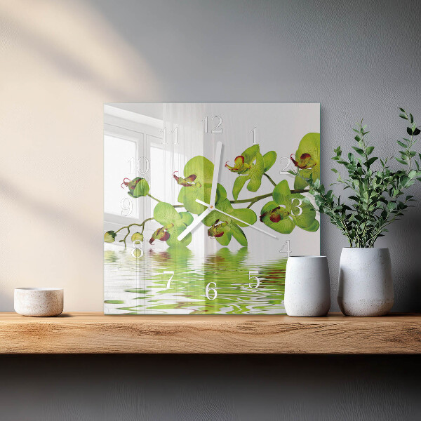 Vierkante glazen klok Orchidee