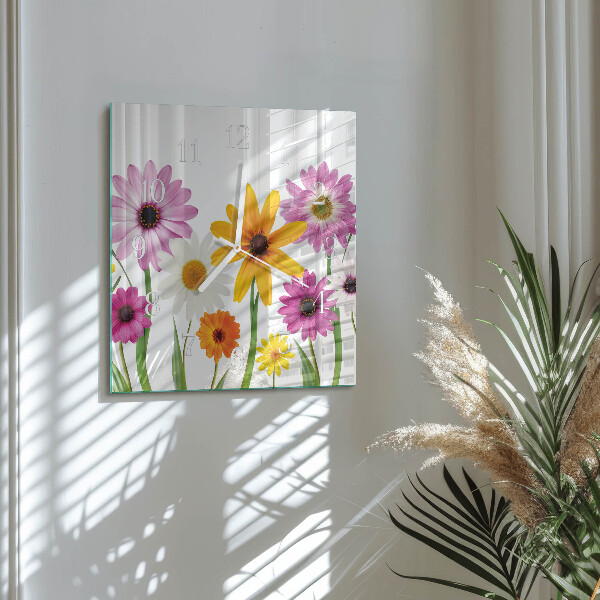 Vierkante glazen klok Bloemen