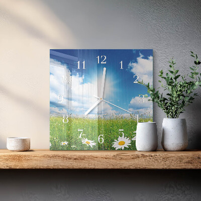 Vierkante glazen klok Weidebloemen