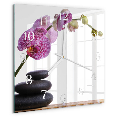 Vierkante glazen klok Orchidee