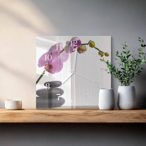 Vierkante glazen klok Orchidee