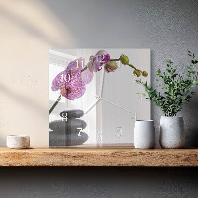 Vierkante glazen klok Orchidee