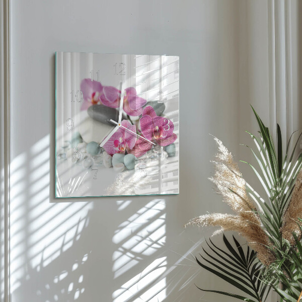 Vierkante glazen klok Orchideeën