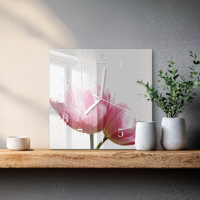 Vierkante glazen klok Tulpen