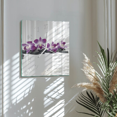 Vierkante glazen klok Orchidee